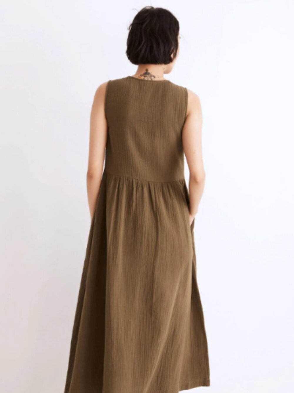 Madewell Olive Green Button-Front Midi Dress - Picture 2 of 13